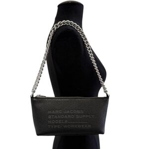 Marc Jacobs Black Textured Shoulder Bag with Silver Chain